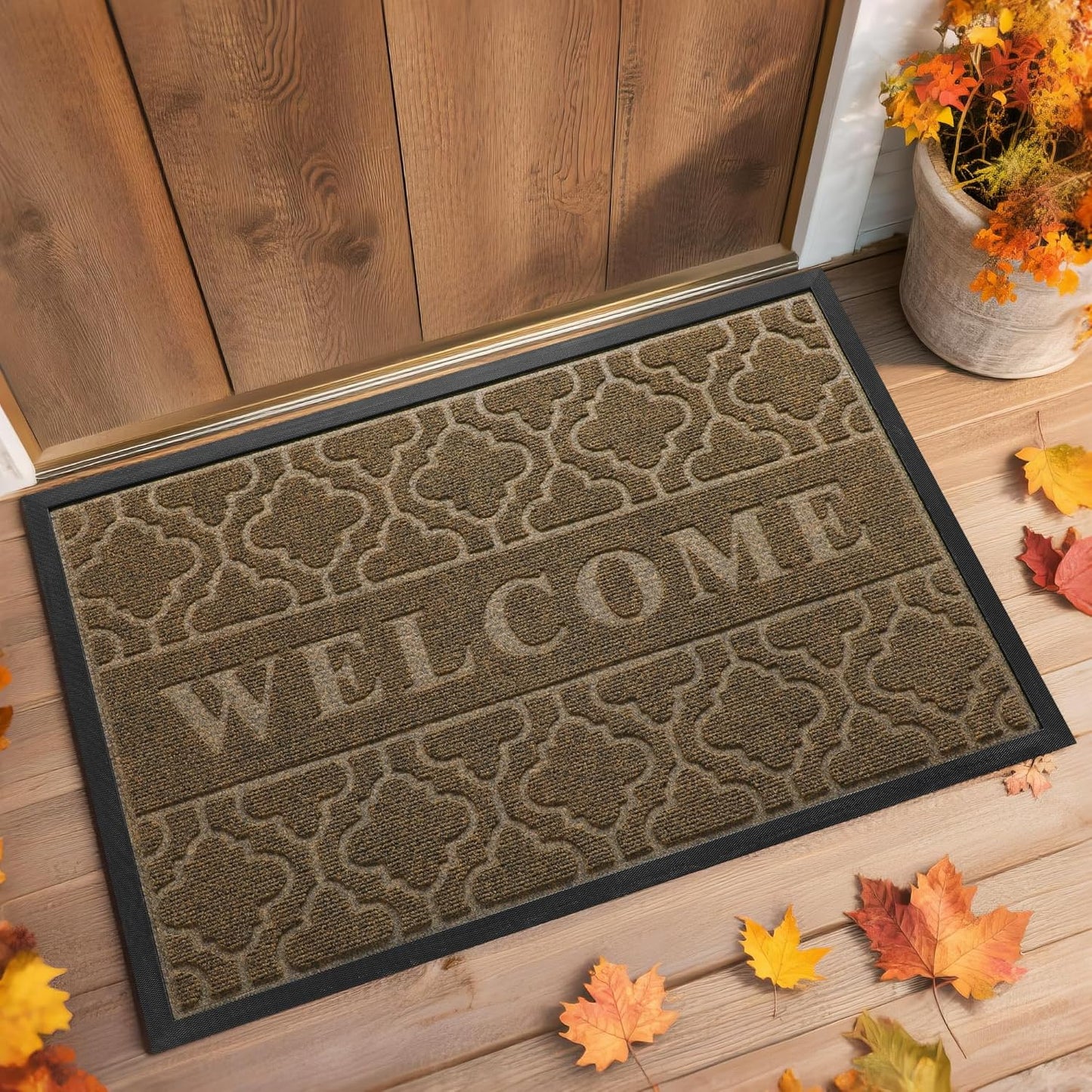 Yimobra Welcome Mat Outdoor Indoor, All-Season Waterproof Front Door Mat Outside Entrance, All-Weather Heavy Duty Non-Slip Doormat, Low Profile Porch Patio Entrance Mats, 36x24, Black