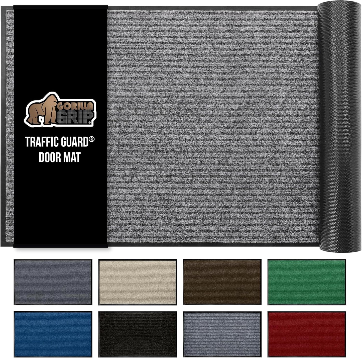 GORILLA GRIP Traffic Guard Door Mat, 60x36, Heavy Duty Welcome Mats, Commercial Office Space Doormat, Waterproof, Fade Resistant, Strong Rubber Backing, Low Profile, Shoe and Boot Scraper, Brown
