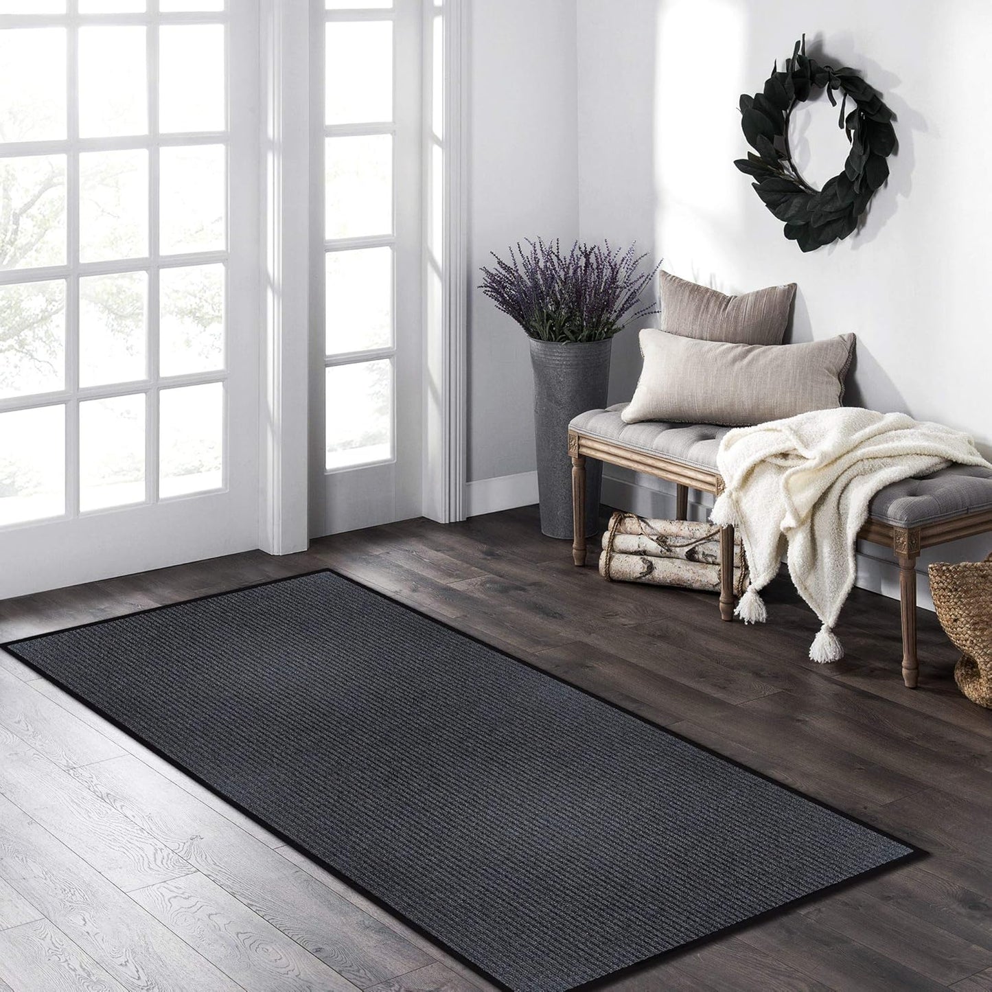 LuxUrux® Durable Rubber 3'x5' Commercial Door Mat - Heavy Duty, Indoor/Outdoor, Easy Clean, Waterproof, Commercial Floor Mat for Entry, Patio, Garage - Stylish Striped Gray Design (3 x 5 Feet)