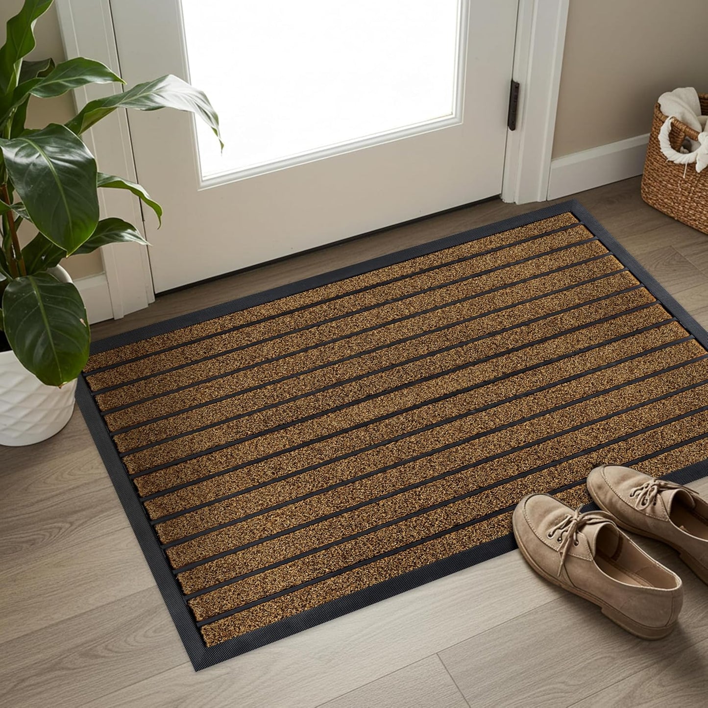 ubdyo Extra Durable Door Mat - Dirt Trapping Outdoor Welcome Mats - Non-Slip Outdoor Indoor Entrance - Low Profile Front Doormat (36" x 24", Bright Brown)