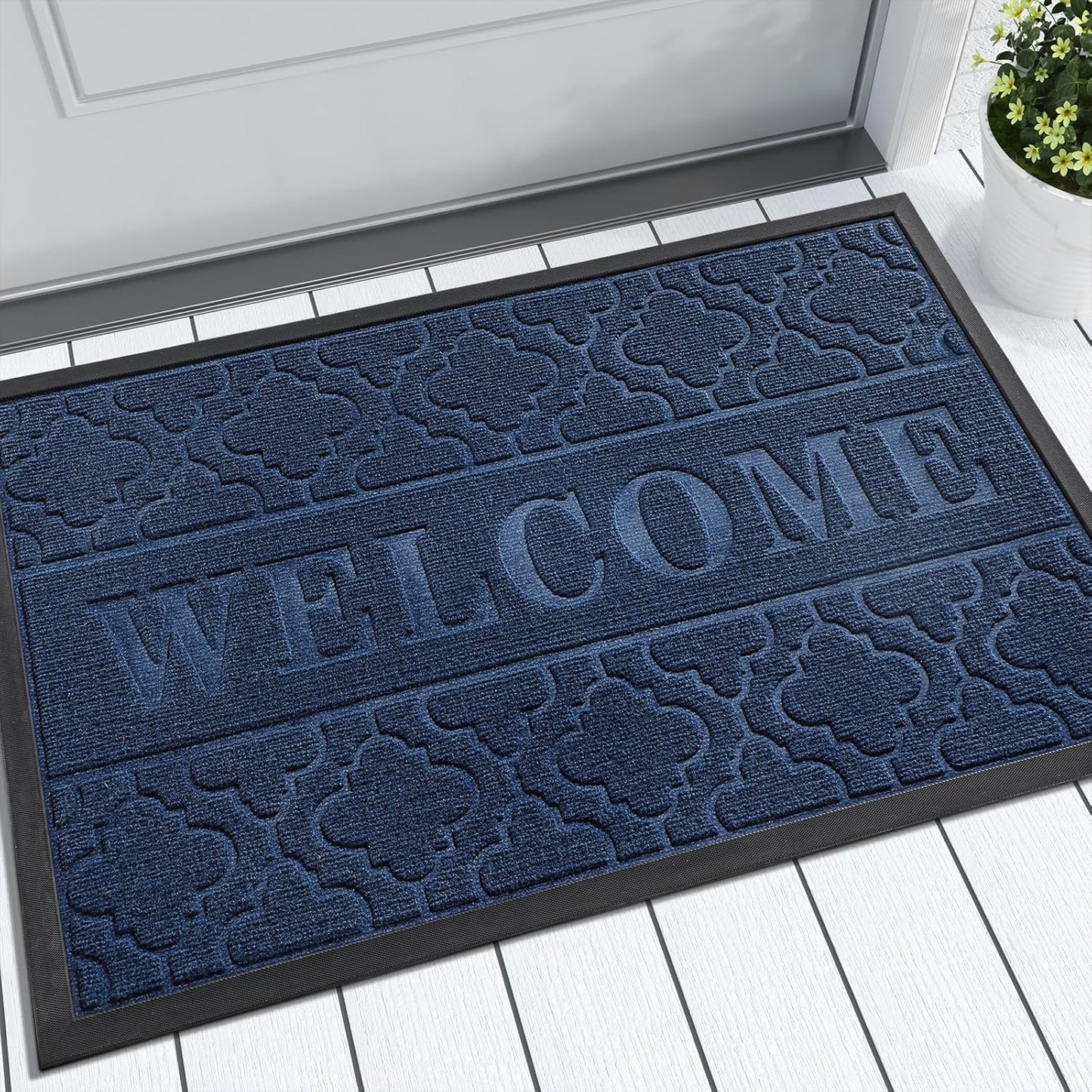 Yimobra Welcome Mat Outdoor Indoor, All-Season Waterproof Front Door Mat Outside Entrance, All-Weather Heavy Duty Non-Slip Doormat, Low Profile Porch Patio Entrance Mats, 36x24, Black