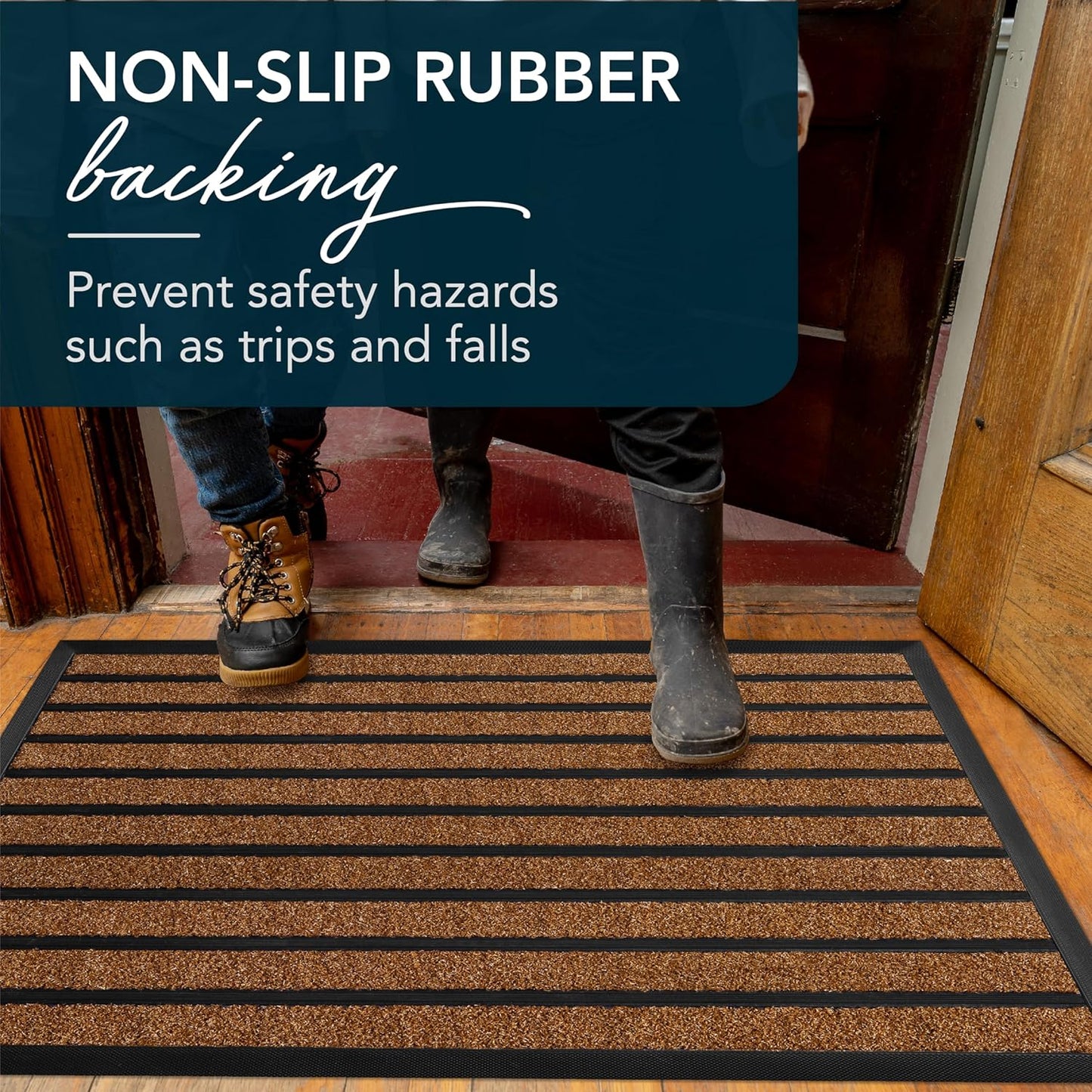 ubdyo Extra Durable Door Mat - Dirt Trapping Outdoor Welcome Mats - Non-Slip Outdoor Indoor Entrance - Low Profile Front Doormat (36" x 24", Bright Brown)