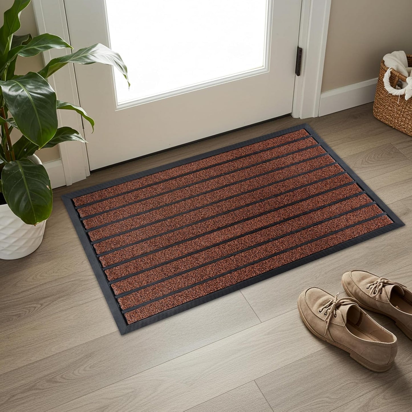 ubdyo Extra Durable Door Mat - Dirt Trapping Outdoor Welcome Mats - Non-Slip Outdoor Indoor Entrance - Low Profile Front Doormat (36" x 24", Bright Brown)