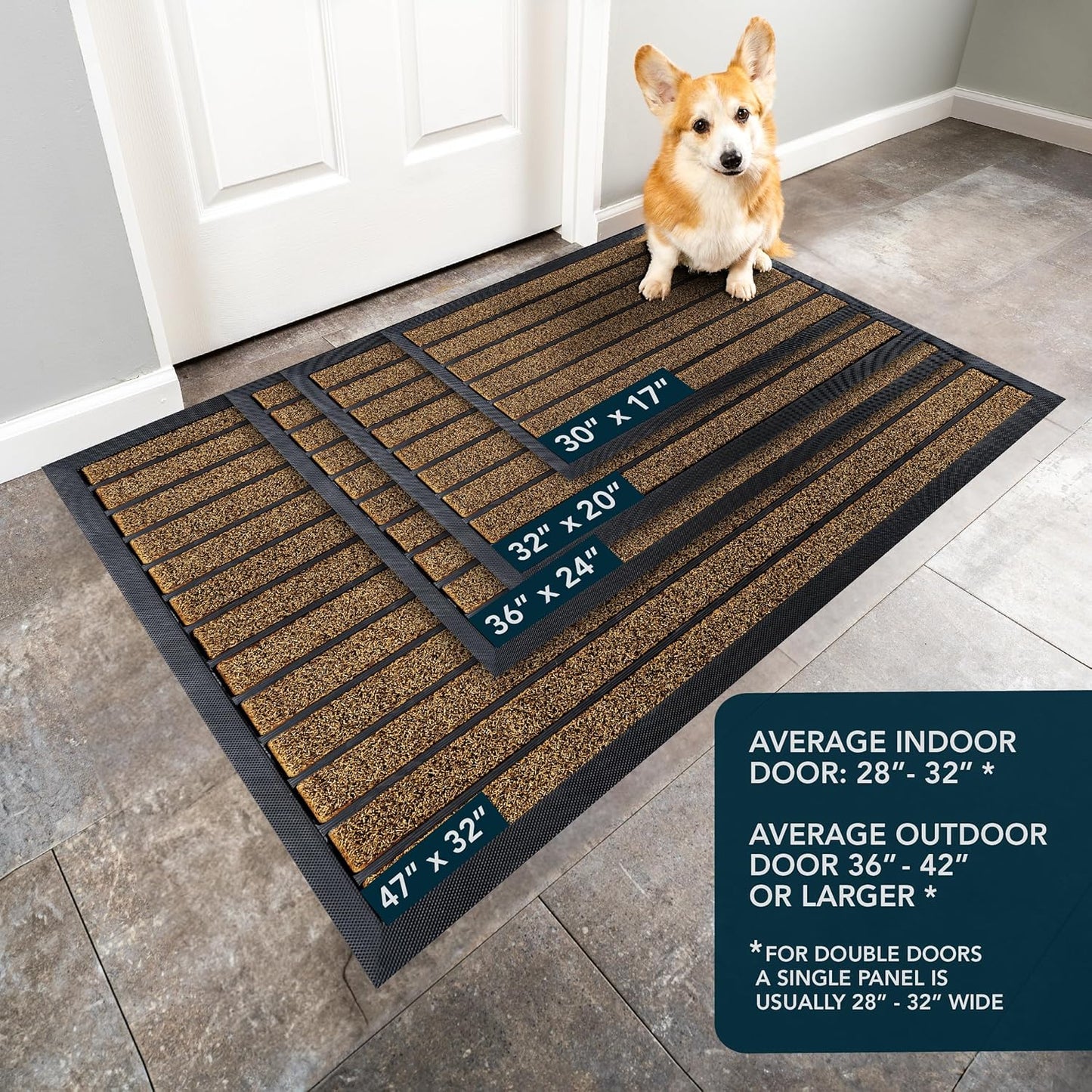 ubdyo Extra Durable Door Mat - Dirt Trapping Outdoor Welcome Mats - Non-Slip Outdoor Indoor Entrance - Low Profile Front Doormat (36" x 24", Bright Brown)
