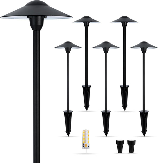 Gardencoin Low Voltage Pathway Lights (8.5'' Shade, 21.5'' Tall)，12V Outdoor LED Landscape Path Lights Wired, Aluminum Pathway Lighting with 3W 2700K Replaceable Bulb for Walkway Garden Yard, 6 Pack