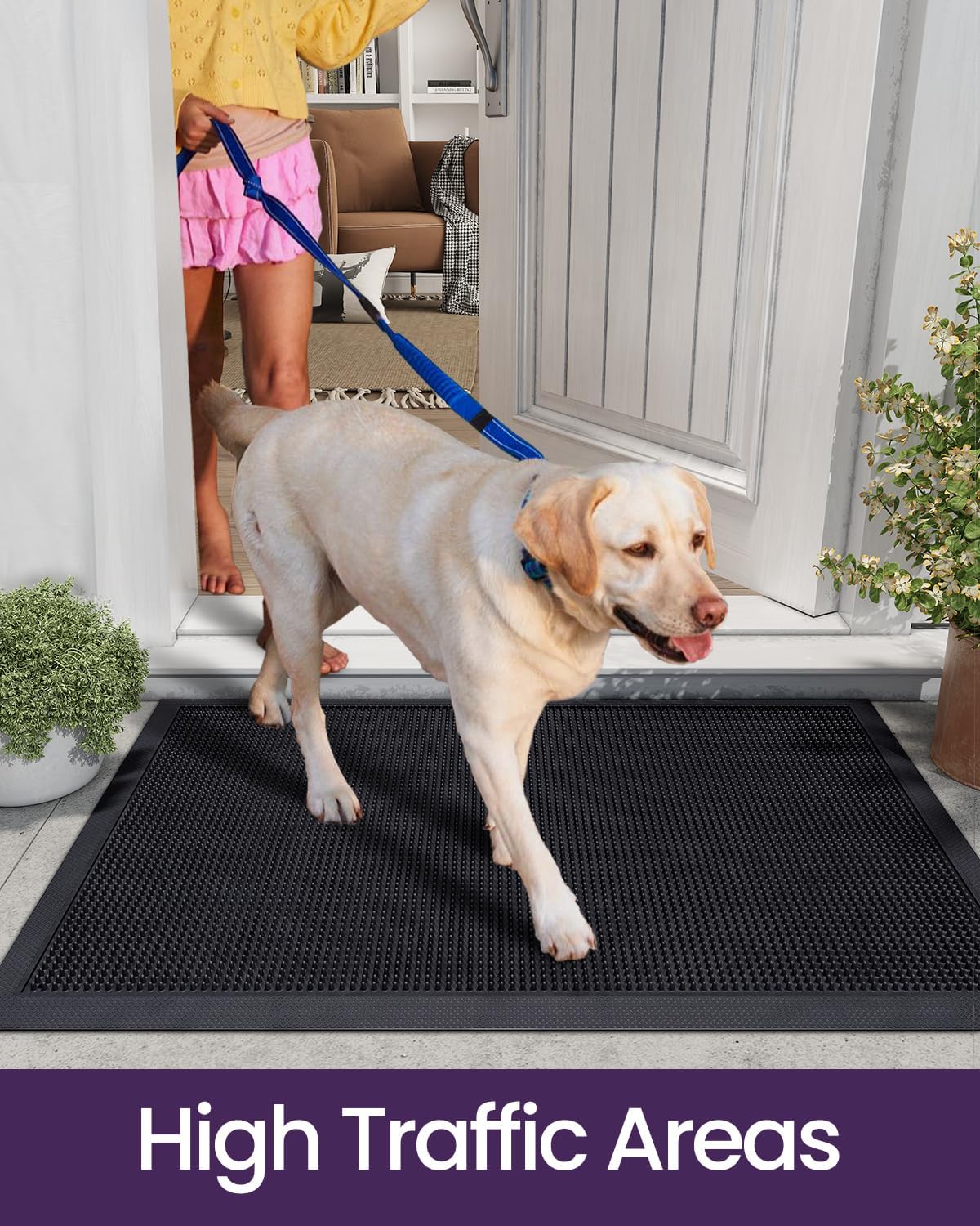 DEXI Front Door Mats Outside Entrance, Heavy Duty Non-Slip Rubber Entry Mat, Dirt Trapping Waterproof Low-Profile Welcome Doormat for Entryway, 36x48, Black
