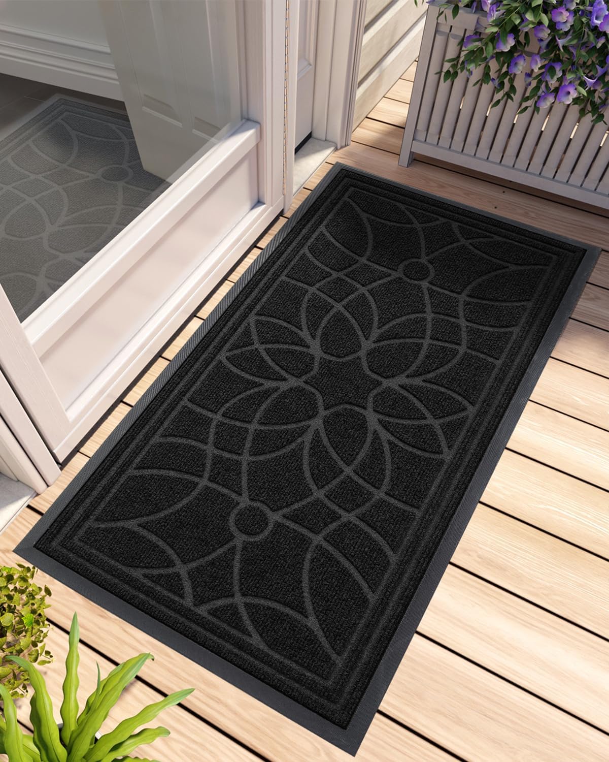DEXI Front Door Mat Outside Entrance, Heavy Duty Non Slip Low Profile Doormat for Entryway, Trap Dirt and Moisture Welcome Mats, Easy Clean, Patio, Garage, 6x4, Grey