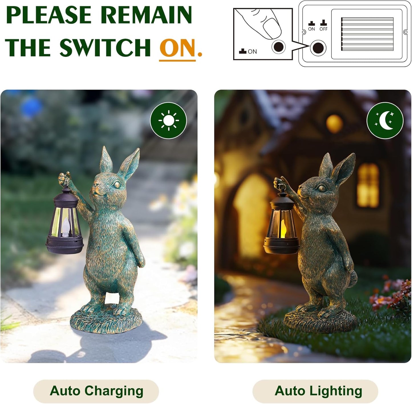 MININOVA Rabbit Garden Statues with Solar Lantern Bunny Outdoor Resin Sculpture for Patio Yard Lawn Decorations Gifts for Mother’s Day Housewarming