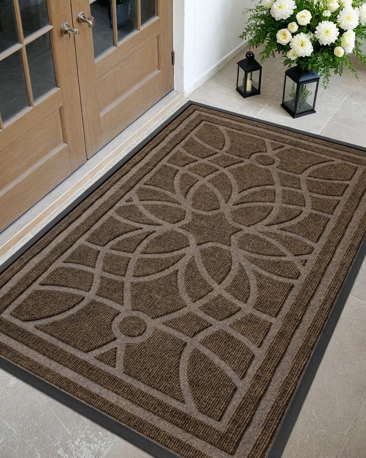 DEXI Front Door Mat Outside Entrance, Heavy Duty Non Slip Low Profile Doormat for Entryway, Trap Dirt and Moisture Welcome Mats, Easy Clean, Patio, Garage, 6x4, Grey