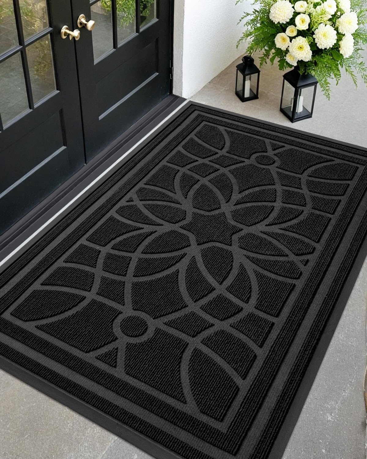 DEXI Front Door Mat Outside Entrance, Heavy Duty Non Slip Low Profile Doormat for Entryway, Trap Dirt and Moisture Welcome Mats, Easy Clean, Patio, Garage, 6x4, Grey