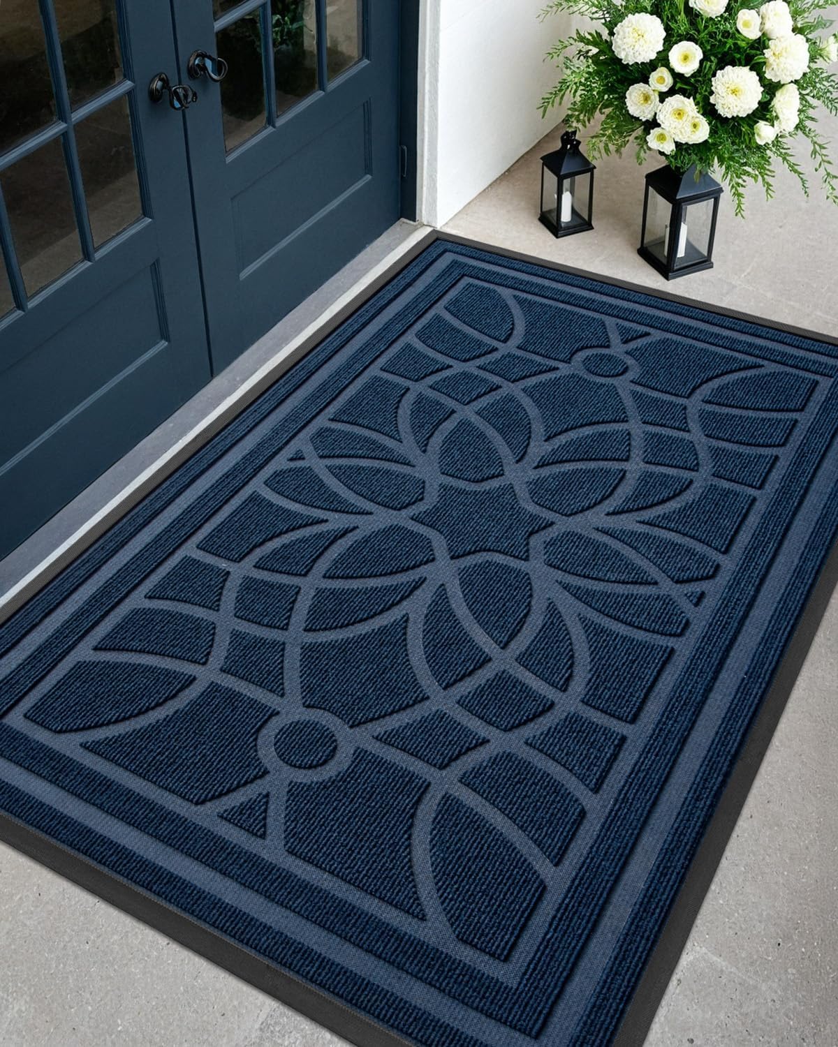 DEXI Front Door Mat Outside Entrance, Heavy Duty Non Slip Low Profile Doormat for Entryway, Trap Dirt and Moisture Welcome Mats, Easy Clean, Patio, Garage, 6x4, Grey