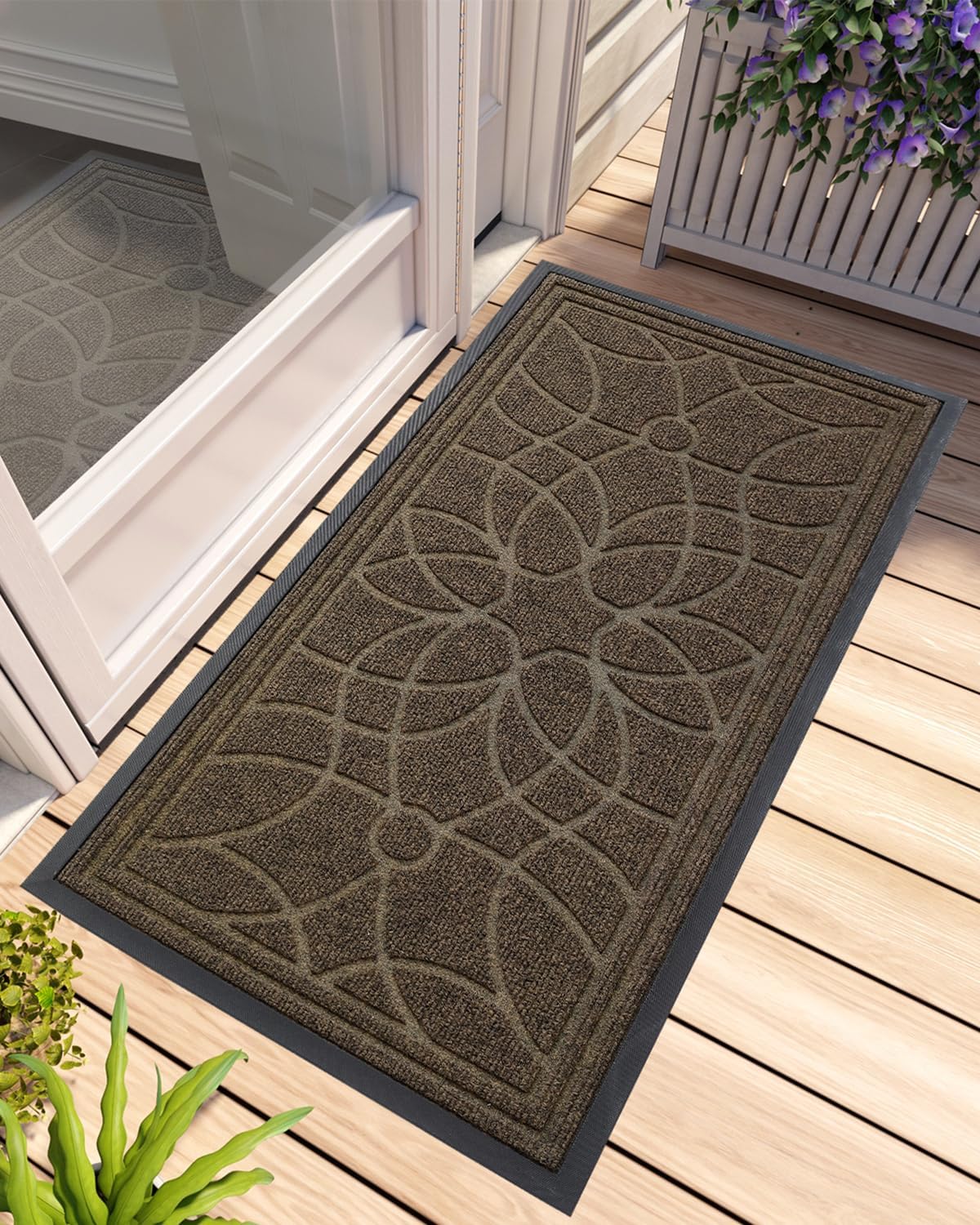 DEXI Front Door Mat Outside Entrance, Heavy Duty Non Slip Low Profile Doormat for Entryway, Trap Dirt and Moisture Welcome Mats, Easy Clean, Patio, Garage, 6x4, Grey