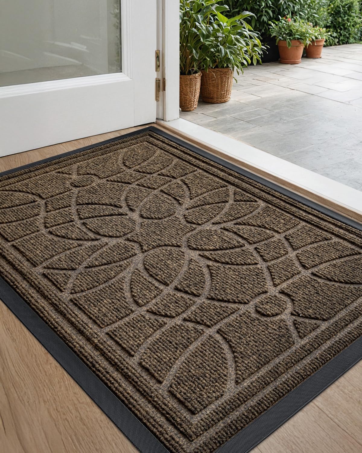 DEXI Front Door Mat Outside Entrance, Heavy Duty Non Slip Low Profile Doormat for Entryway, Trap Dirt and Moisture Welcome Mats, Easy Clean, Patio, Garage, 6x4, Grey