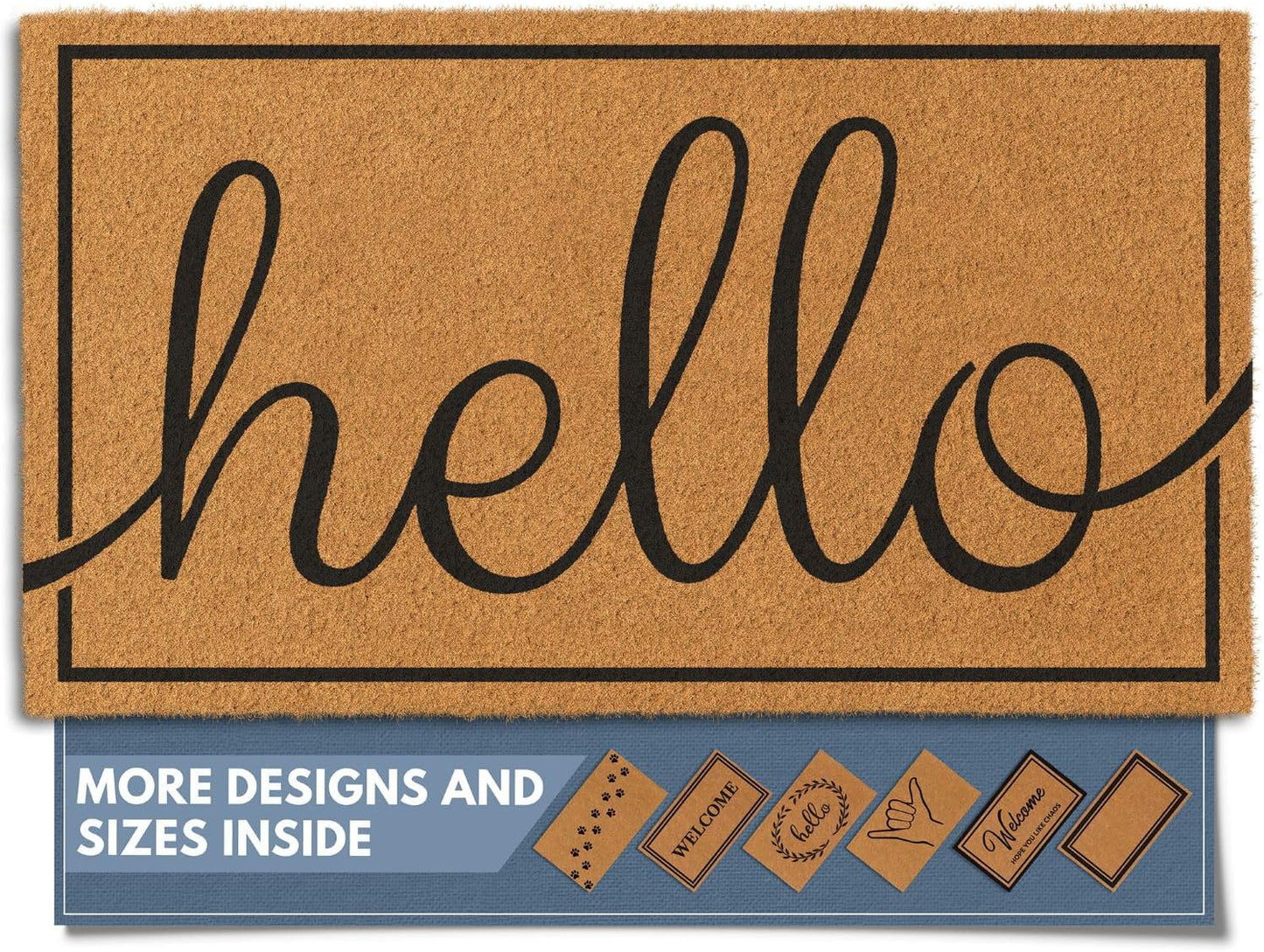 Barnyard Designs Natural Coco Coir Heavy Duty Backing Doormat - Large Cute Non-Slip Front Door Welcome Mat for Outside Entrance or Porch Entry, Brown (24x36, Border)