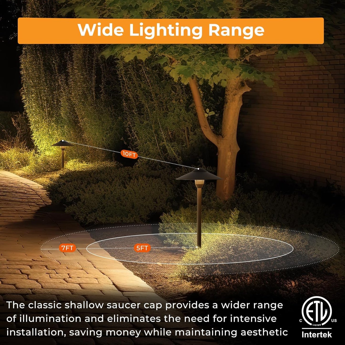 Gardencoin Low Voltage Pathway Lights (8.5'' Shade, 21.5'' Tall)，12V Outdoor LED Landscape Path Lights Wired, Aluminum Pathway Lighting with 3W 2700K Replaceable Bulb for Walkway Garden Yard, 6 Pack