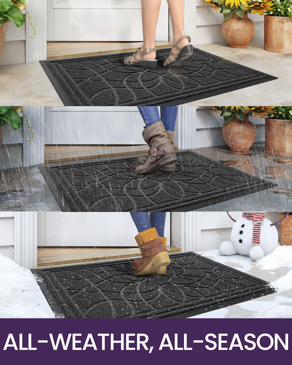 DEXI Front Door Mat Outside Entrance, Heavy Duty Non Slip Low Profile Doormat for Entryway, Trap Dirt and Moisture Welcome Mats, Easy Clean, Patio, Garage, 6x4, Grey