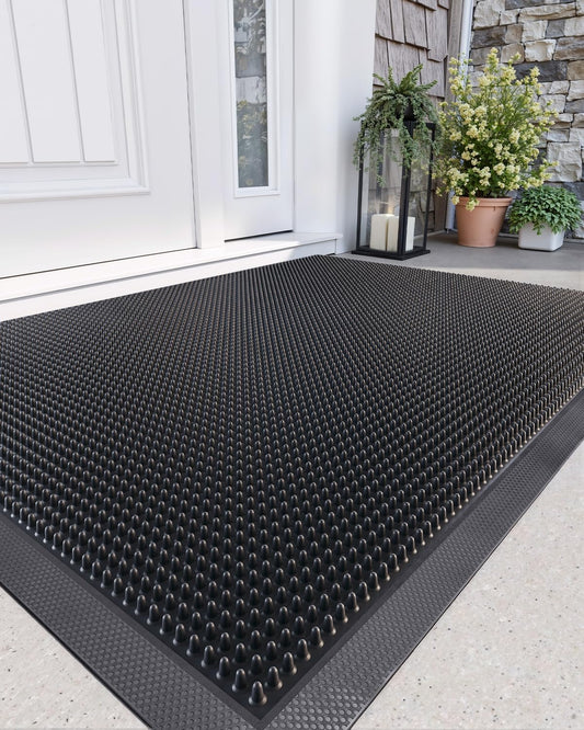 DEXI Front Door Mats Outside Entrance, Heavy Duty Non-Slip Rubber Entry Mat, Dirt Trapping Waterproof Low-Profile Welcome Doormat for Entryway, 36x48, Black