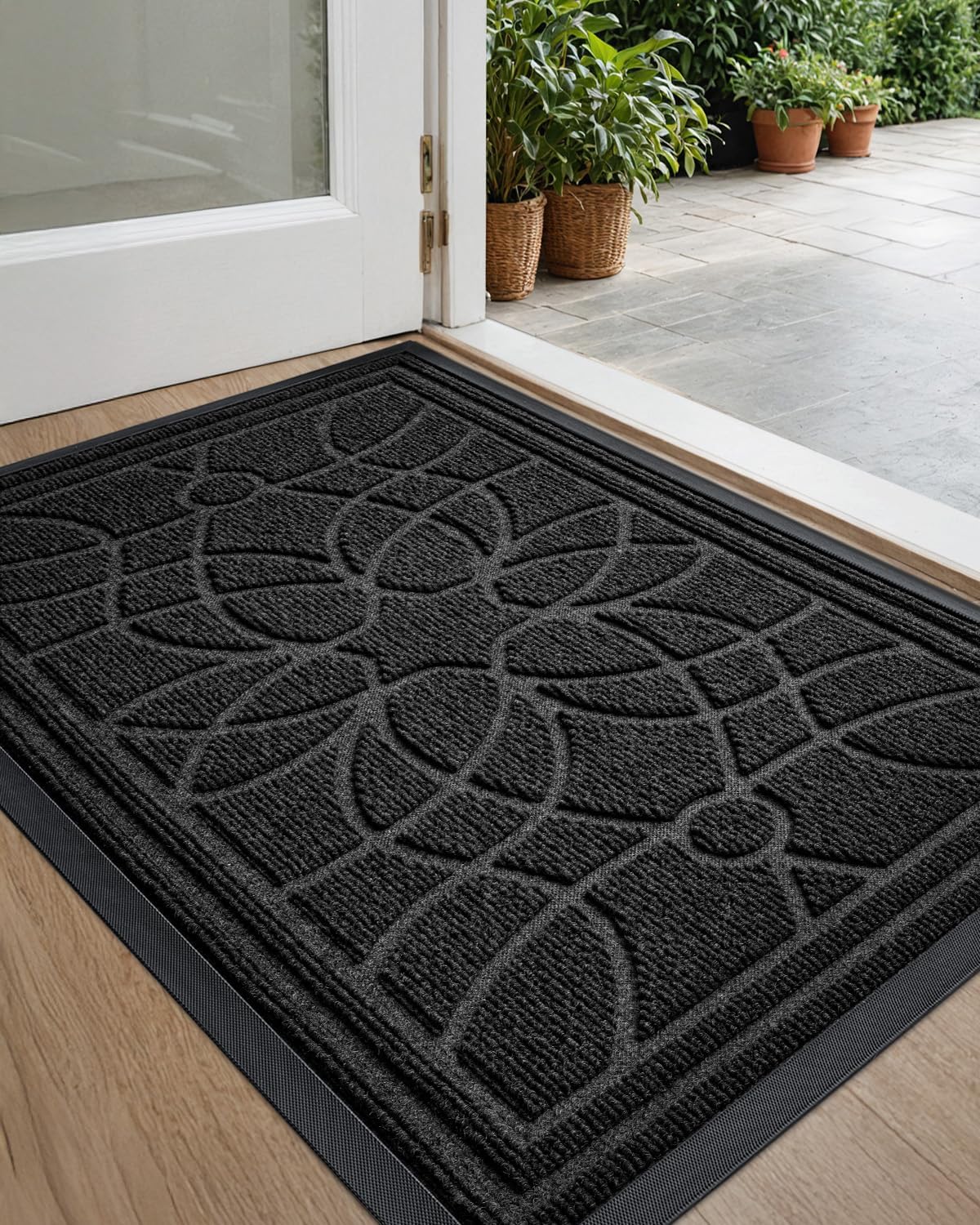 DEXI Front Door Mat Outside Entrance, Heavy Duty Non Slip Low Profile Doormat for Entryway, Trap Dirt and Moisture Welcome Mats, Easy Clean, Patio, Garage, 6x4, Grey