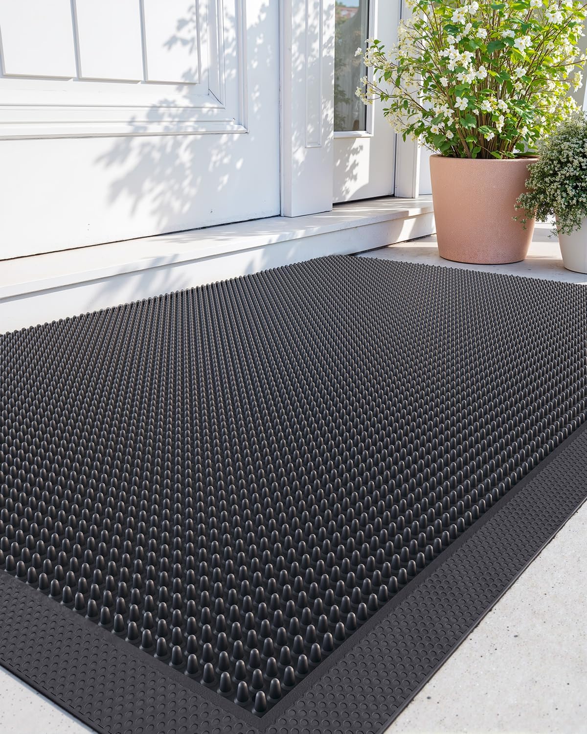 DEXI Front Door Mats Outside Entrance, Heavy Duty Non-Slip Rubber Entry Mat, Dirt Trapping Waterproof Low-Profile Welcome Doormat for Entryway, 36x48, Black