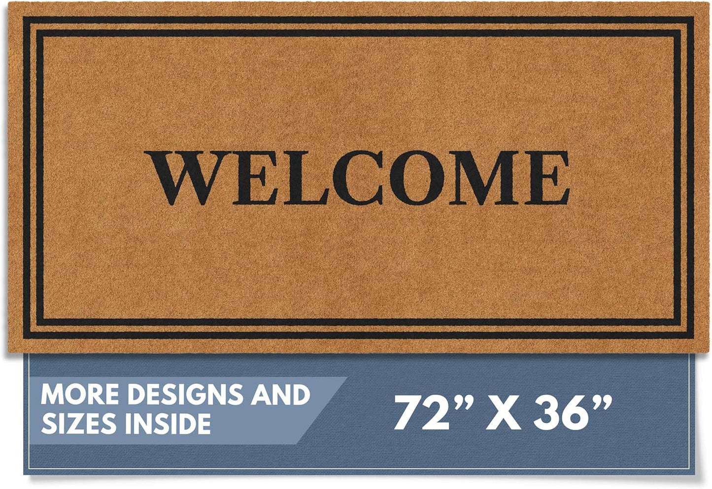 Barnyard Designs Natural Coco Coir Heavy Duty Backing Doormat - Large Cute Non-Slip Front Door Welcome Mat for Outside Entrance or Porch Entry, Brown (24x36, Border)