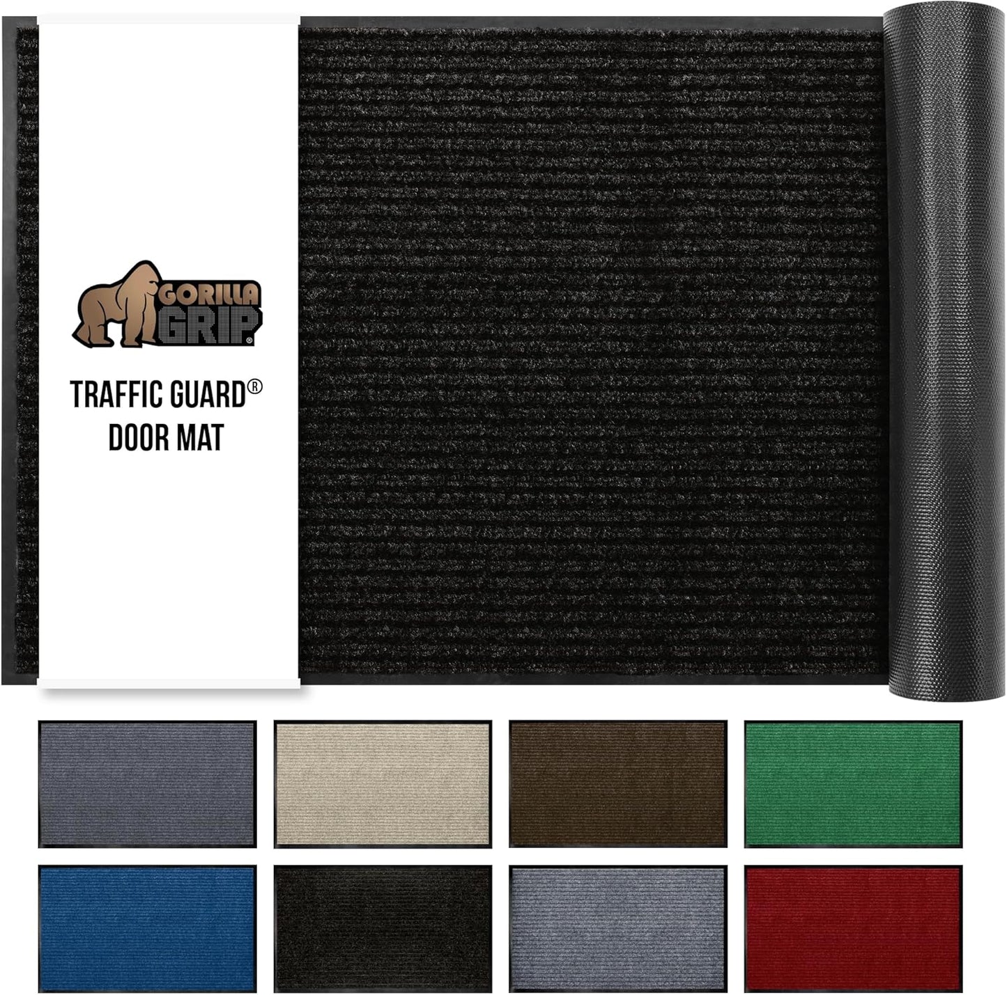 GORILLA GRIP Traffic Guard Door Mat, 60x36, Heavy Duty Welcome Mats, Commercial Office Space Doormat, Waterproof, Fade Resistant, Strong Rubber Backing, Low Profile, Shoe and Boot Scraper, Brown