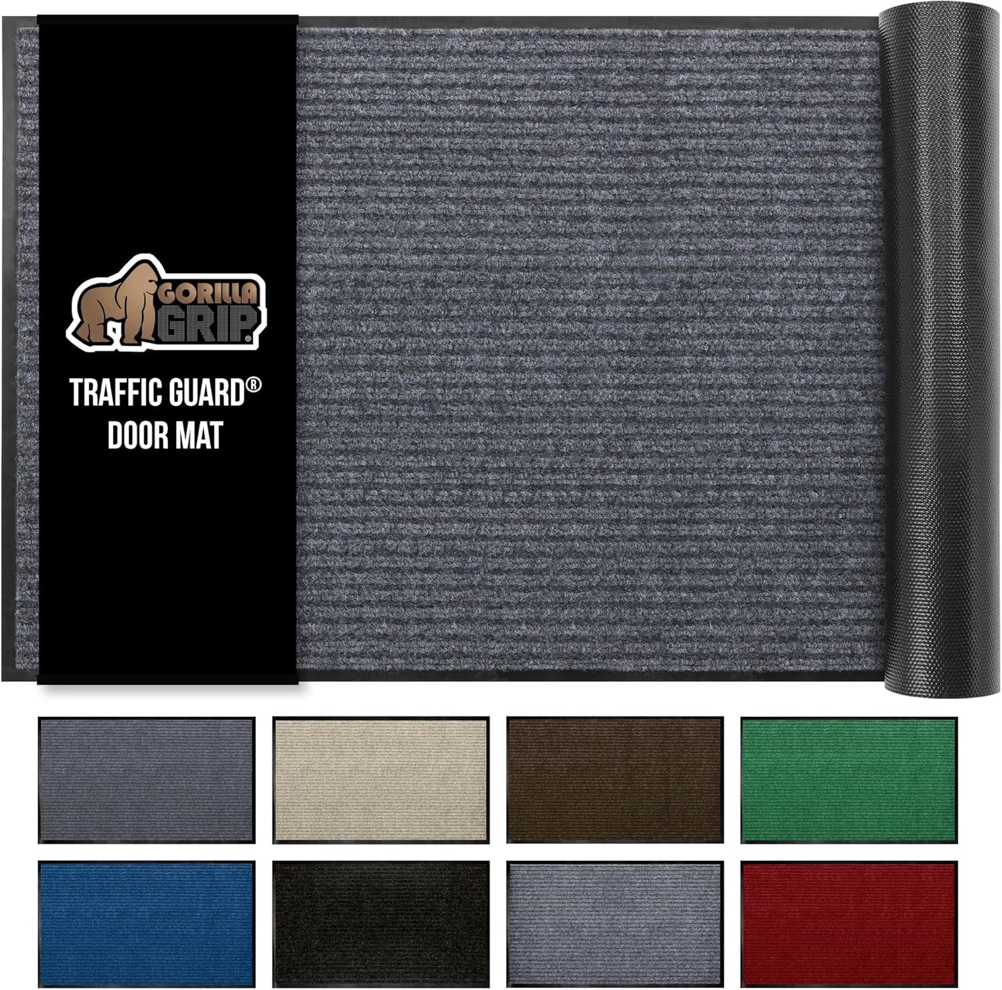 GORILLA GRIP Traffic Guard Door Mat, 60x36, Heavy Duty Welcome Mats, Commercial Office Space Doormat, Waterproof, Fade Resistant, Strong Rubber Backing, Low Profile, Shoe and Boot Scraper, Brown