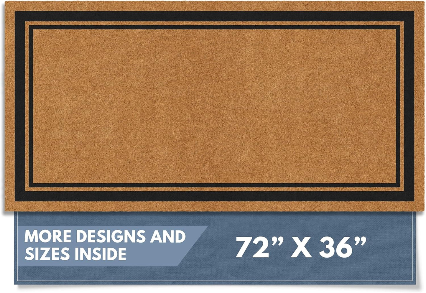 Barnyard Designs Natural Coco Coir Heavy Duty Backing Doormat - Large Cute Non-Slip Front Door Welcome Mat for Outside Entrance or Porch Entry, Brown (24x36, Border)