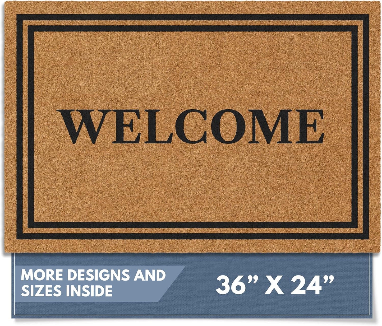 Barnyard Designs Natural Coco Coir Heavy Duty Backing Doormat - Large Cute Non-Slip Front Door Welcome Mat for Outside Entrance or Porch Entry, Brown (24x36, Border)