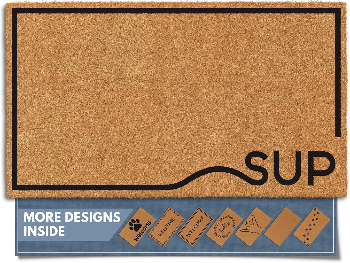 Barnyard Designs Natural Coco Coir Heavy Duty Backing Doormat - Large Cute Non-Slip Front Door Welcome Mat for Outside Entrance or Porch Entry, Brown (24x36, Border)