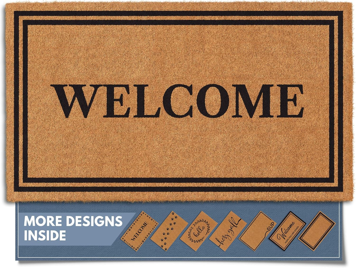 Barnyard Designs Natural Coco Coir Heavy Duty Backing Doormat - Large Cute Non-Slip Front Door Welcome Mat for Outside Entrance or Porch Entry, Brown (24x36, Border)