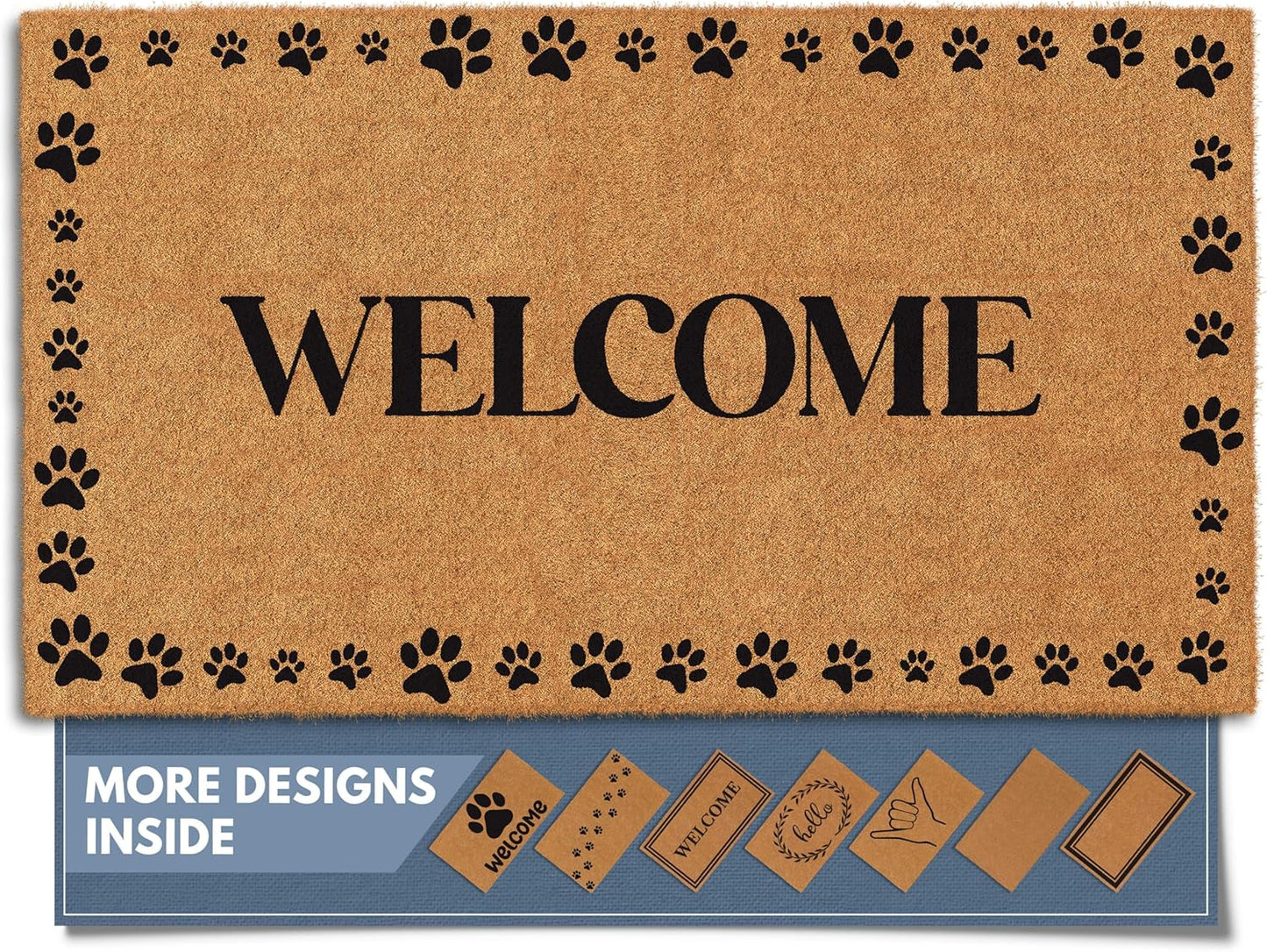 Barnyard Designs Natural Coco Coir Heavy Duty Backing Doormat - Large Cute Non-Slip Front Door Welcome Mat for Outside Entrance or Porch Entry, Brown (24x36, Border)
