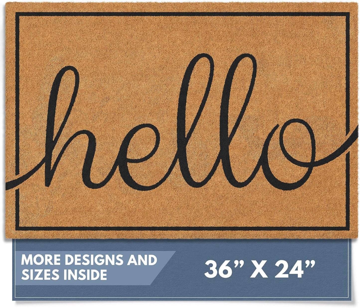 Barnyard Designs Natural Coco Coir Heavy Duty Backing Doormat - Large Cute Non-Slip Front Door Welcome Mat for Outside Entrance or Porch Entry, Brown (24x36, Border)