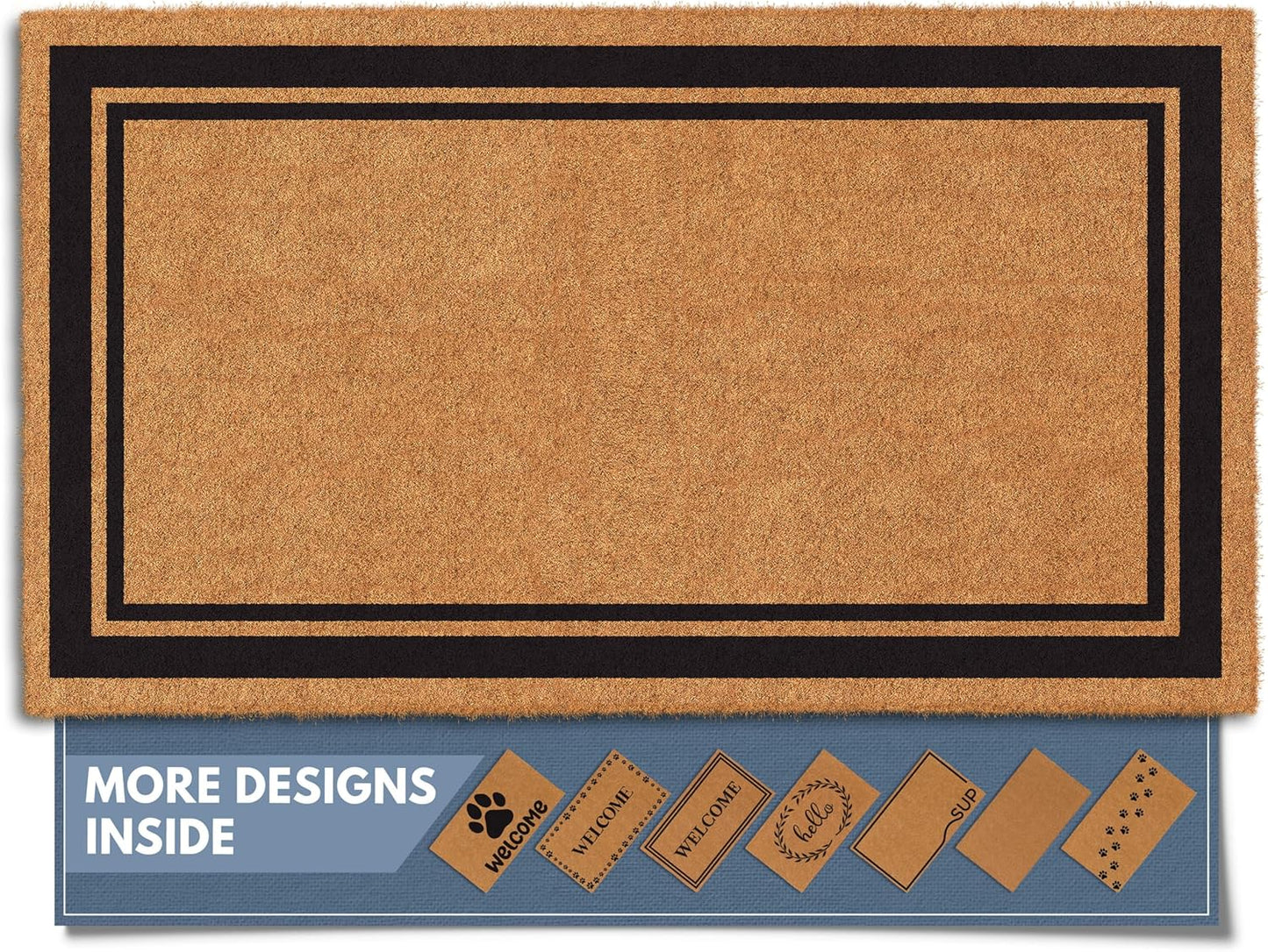 Barnyard Designs Natural Coco Coir Heavy Duty Backing Doormat - Large Cute Non-Slip Front Door Welcome Mat for Outside Entrance or Porch Entry, Brown (24x36, Border)