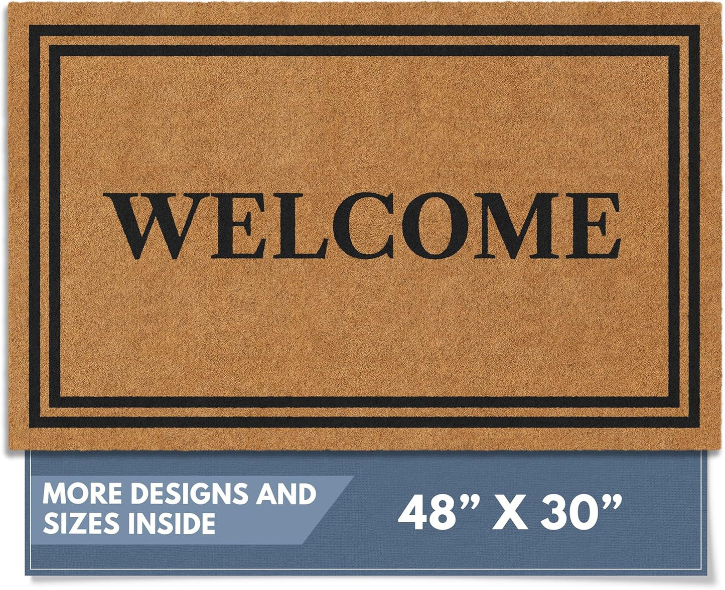 Barnyard Designs Natural Coco Coir Heavy Duty Backing Doormat - Large Cute Non-Slip Front Door Welcome Mat for Outside Entrance or Porch Entry, Brown (24x36, Border)