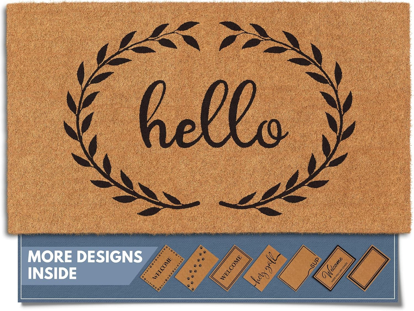 Barnyard Designs Natural Coco Coir Heavy Duty Backing Doormat - Large Cute Non-Slip Front Door Welcome Mat for Outside Entrance or Porch Entry, Brown (24x36, Border)