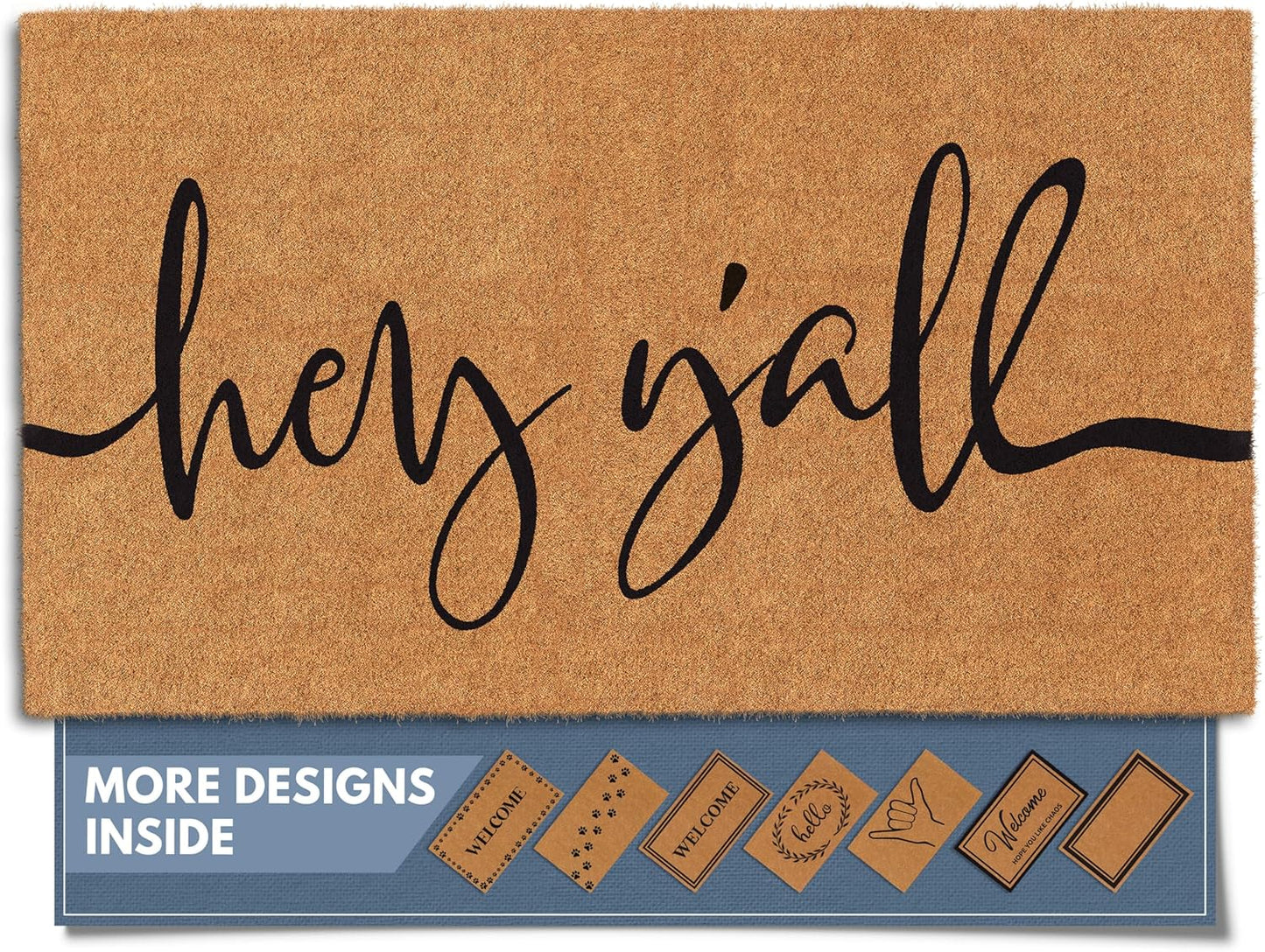 Barnyard Designs Natural Coco Coir Heavy Duty Backing Doormat - Large Cute Non-Slip Front Door Welcome Mat for Outside Entrance or Porch Entry, Brown (24x36, Border)
